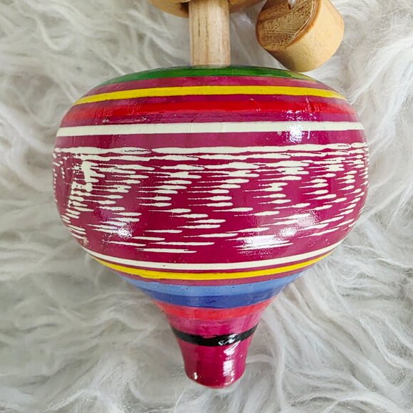 Handmade Wooden Spinning Toy from Mexico, Like New - Picture 2 of 6